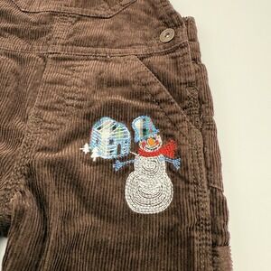 Vtg Oshkosh B'Gosh Overall Toddler 12m Brown Corduroy Embroidered Snowman Cotton